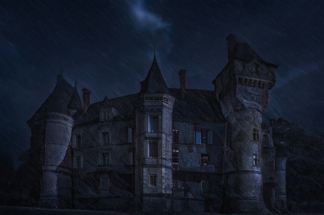 mysterious old house at night